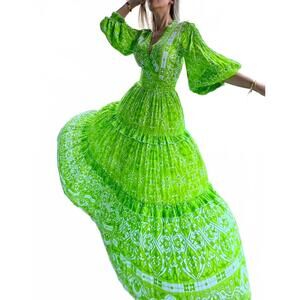 NEW FEATHER & FIND intuitive midi dress in green flame